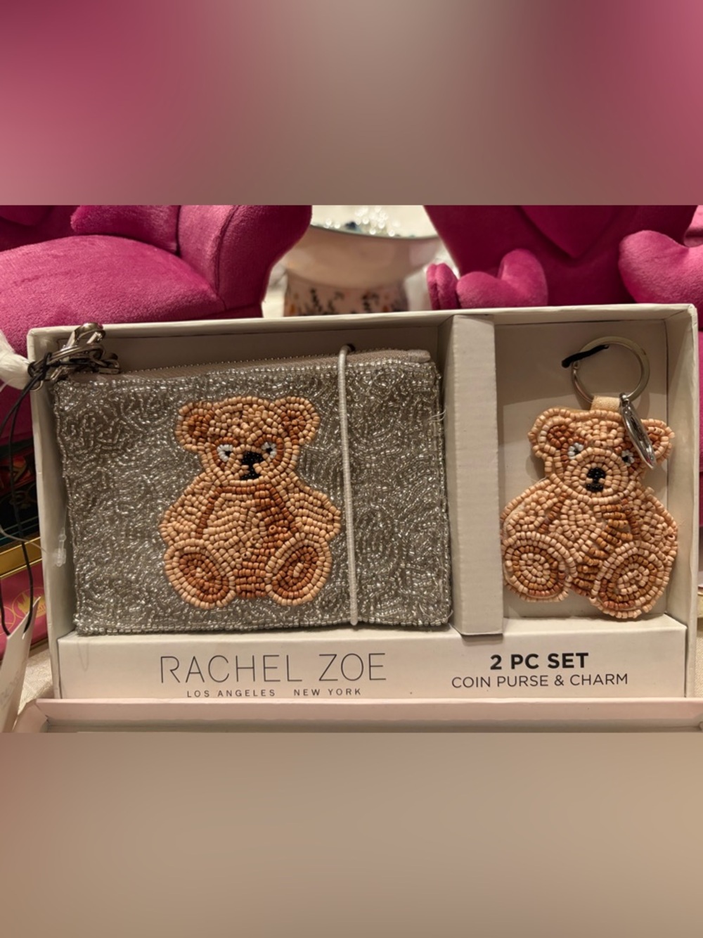 Rachel Zoe Silver Beaded  Coin Purse with Keychain New in Box